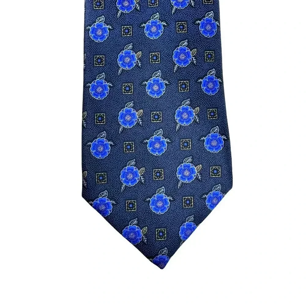 Ermenegilda Zegna blue Floral Silk Tie Recent Made In Italy